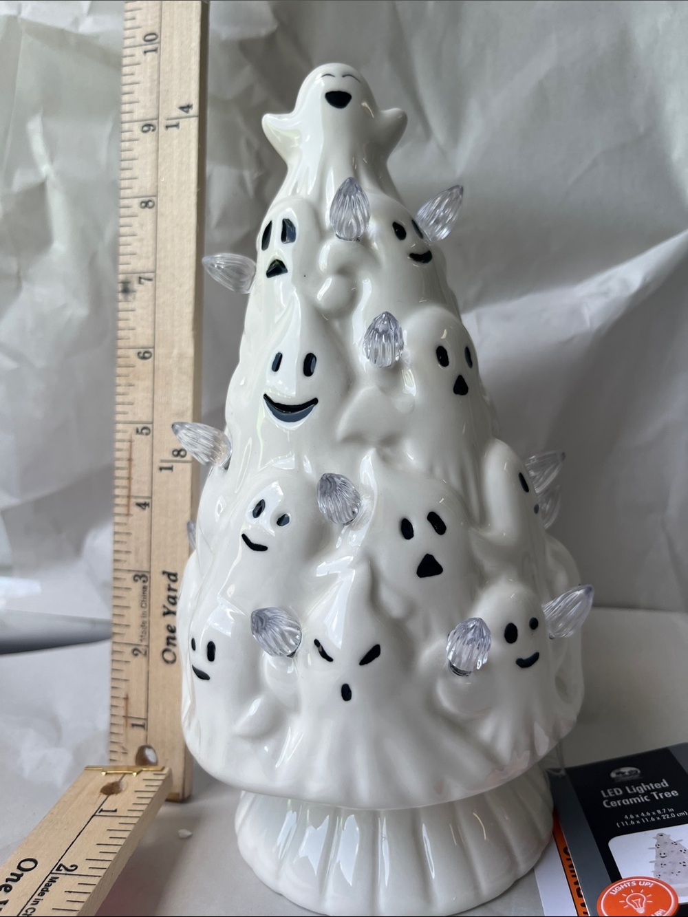 Kurt Adler White Ceramic Ghost Tree with Clear Bulb Accents